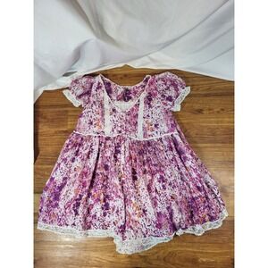 Anthropologie Pink Floral Lace Trim Babydoll Romper Size S